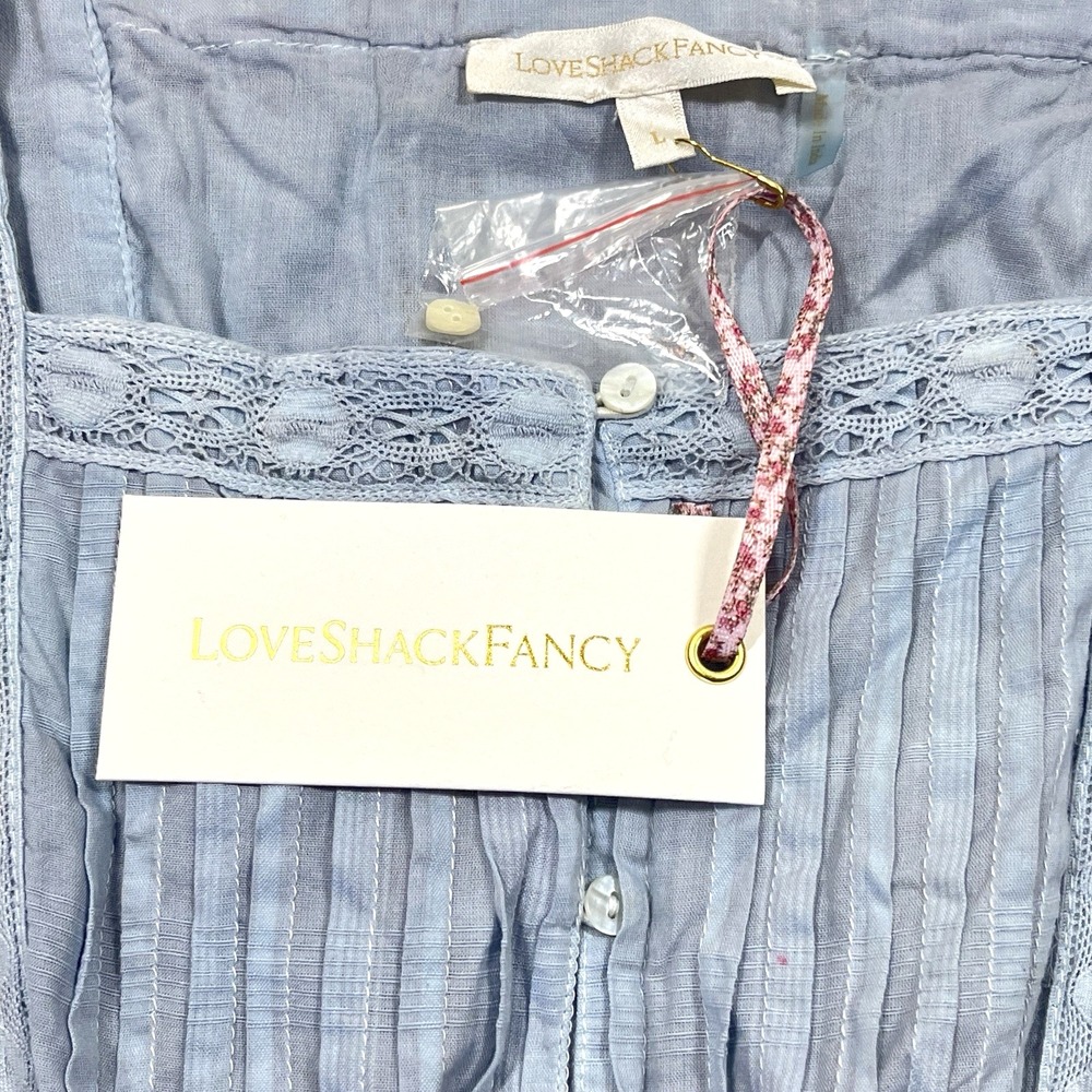 NWT LoveShackFancy Tomasina Mini Dress Size L Blue Embroidered Ribbon Coquette - Picture 9 of 12
